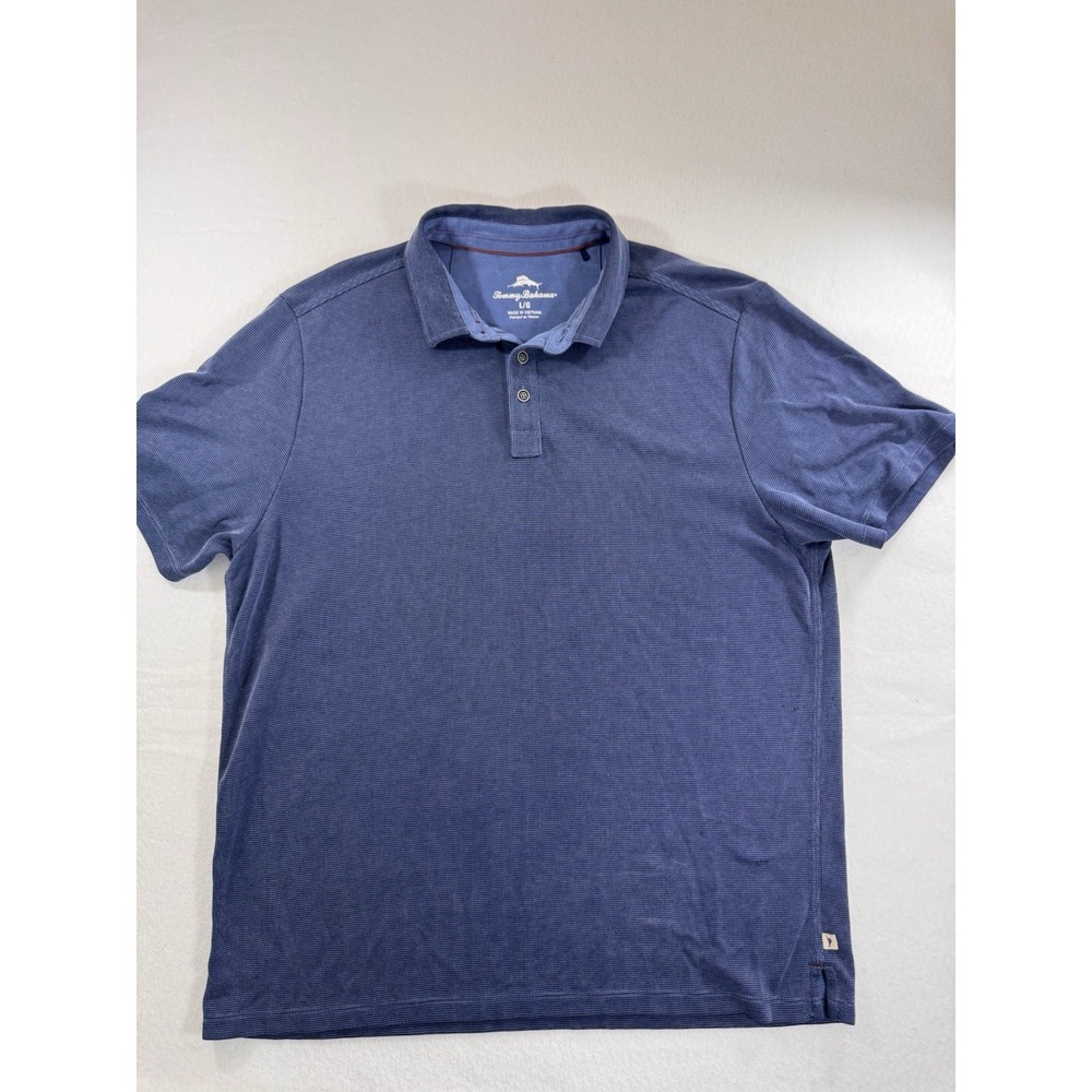 Tommy Bahama Palmetto Paradise Mens Polo Large Modal Tencel Blend Textured Blue